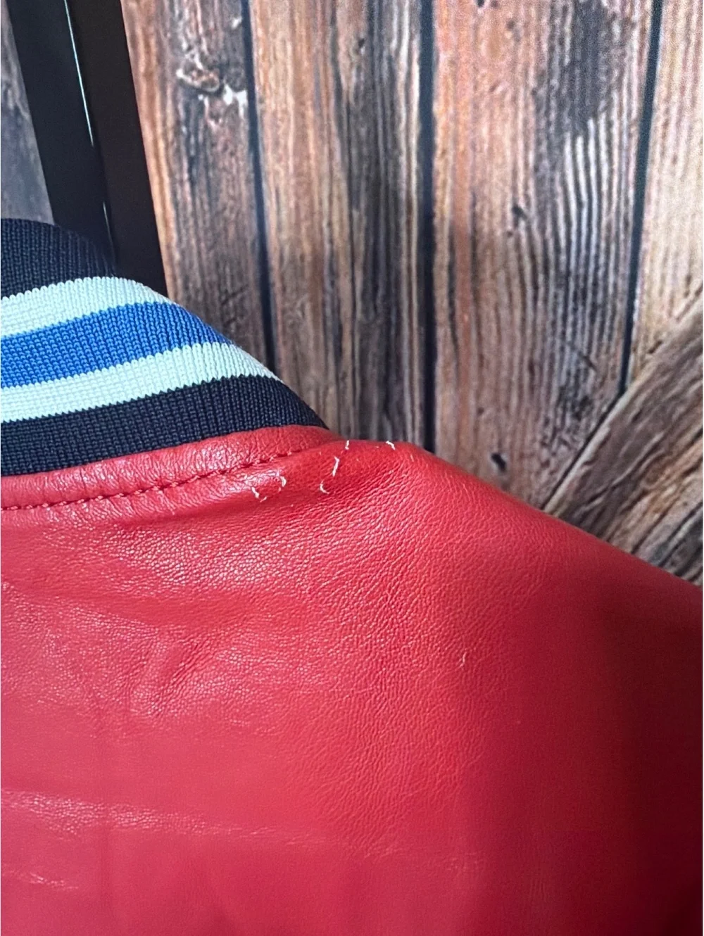 Zara Man XXL Red and Navy Leather Bomber Jacket